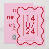 Moderne roze rode golvende grens bruiloft opslaan  kaart (Voorkant / Achterkant)