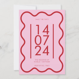 Moderne roze rode golvende grens bruiloft opslaan  kaart