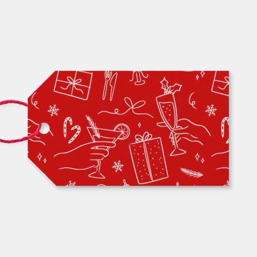 Moderne roze & rode grillige Kerstmis familienaam Cadeaulabel (Achterkant Horizontaal)