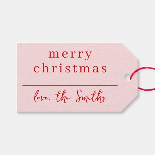 Moderne roze & rode grillige Kerstmis familienaam Cadeaulabel (Voorkant (Horizontaal))