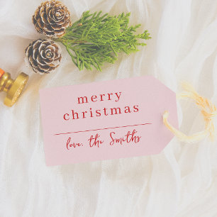 Moderne roze & rode grillige Kerstmis familienaam Cadeaulabel