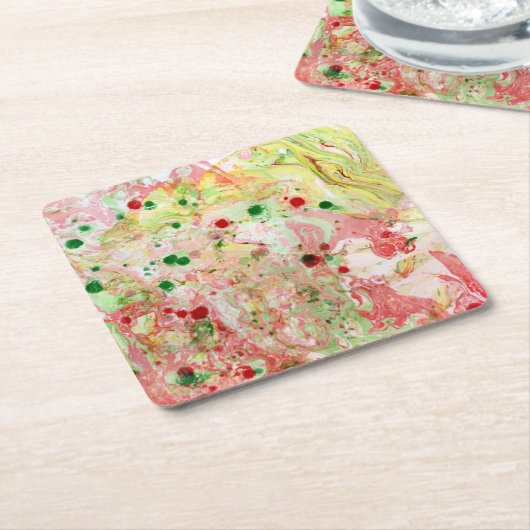 Moderne roze rode, groene marmer Abstract Kartonnen Onderzetters (Schuin)