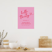Moderne Roze & Rode Hallo 30e Verjaardag Welkom Bo Poster (Keuken)