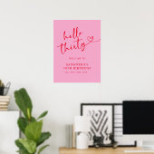 Moderne Roze & Rode Hallo 30e Verjaardag Welkom Bo Poster (Thuiskantoor)