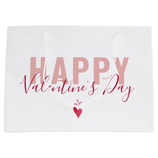 Moderne roze rode Happy Valentijn-dag script Groot Cadeauzakje (Voorkant)