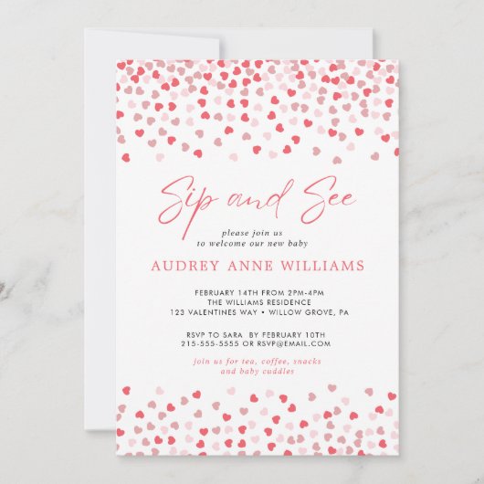 Moderne Roze Rode Harten Slurpen en Zien Kaart (Voorkant)