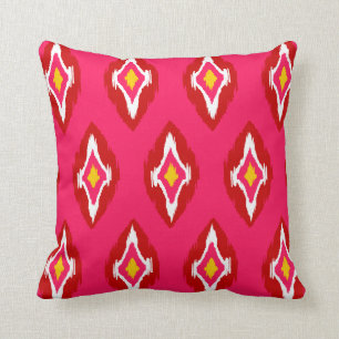 Moderne, roze rode Ikat Tribal Patroon 1b Kussen