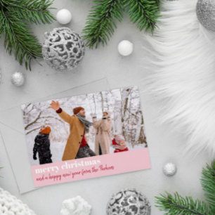 Moderne roze rode kerstakerbrede foto feestdagenkaart