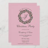 Moderne Roze Rode Krans Corporate Christmas Party Kaart (Voorkant / Achterkant)