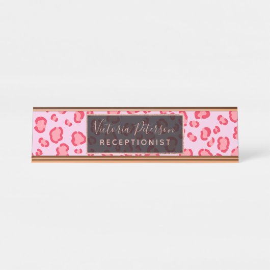 Moderne roze rode luipspatafbeelding bureau naambordje (Voorkant)