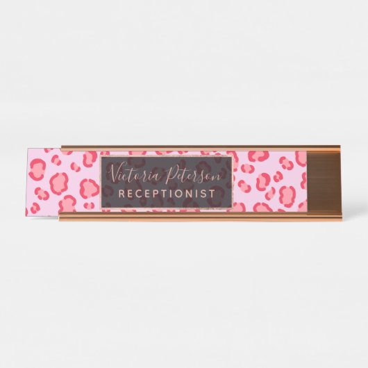 Moderne roze rode luipspatafbeelding bureau naambordje (Voorkant)