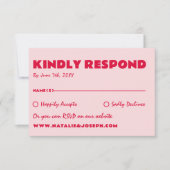 Moderne Roze & Rode Retro Leuk Vet Unieke Bruiloft RSVP Kaartje (Voorkant)