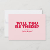 Moderne Roze & Rode Retro Leuk Vet Unieke Bruiloft RSVP Kaartje (Achterkant)