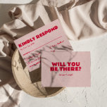 Moderne Roze & Rode Retro Leuk Vet Unieke Bruiloft RSVP Kaartje<br><div class="desc">Een eenvoudige en elegante kalligrafie kleurrijke retro bruiloft rsvp kaart. Dat heeft een ,  eigentijdse roze achtergrond met rode magenta vet en met de hand geschreven script. Minimalistisch en chique met handgeschreven letters. Het is allemaal bewerkbaar door te klikken op de personaliseer knop.</div>