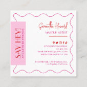 Moderne Roze & Rode Retro Stijl Make-up Kunstenaar Vierkante Visitekaartje (Achterkant)