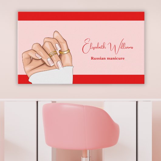 Moderne Roze & Rode Russische Manicure Nail Arties Visitekaartje
