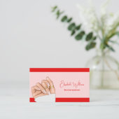 Moderne Roze & Rode Russische Manicure Nail Arties Visitekaartje (Staand voorkant)