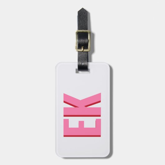 Moderne Roze Rode Schaduw Monogram Adres Telefoon Bagagelabel (Voorkant verticaal)
