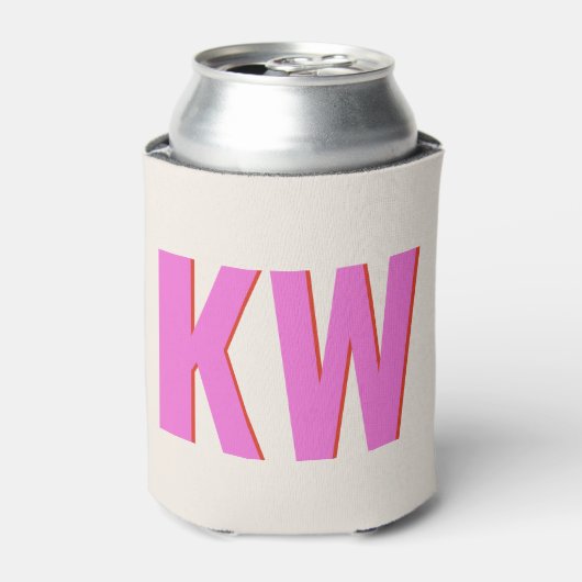 Moderne Roze Rode Schaduw Monogram Gepersonaliseer Blikjeskoeler (Blikje Voorkant)
