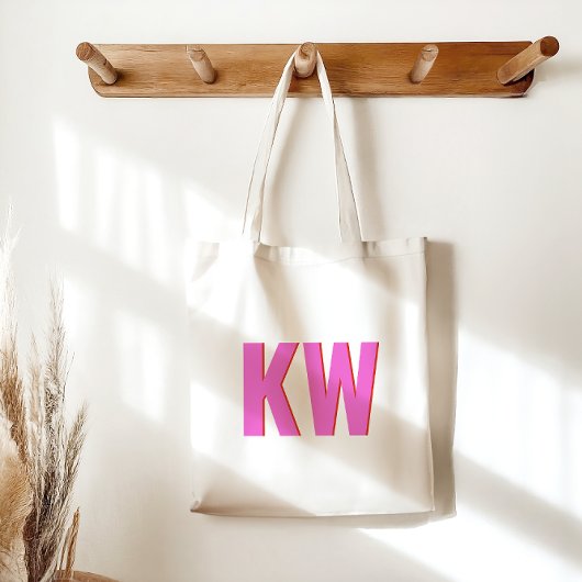 Moderne Roze Rode Schaduw Monogram Persoonlijk Tote Bag