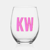 Moderne Roze Rode Schaduw Monogram Persoonlijk Wijnglas Zonder Voet (Voorkant)