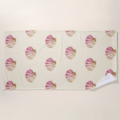 Moderne  Roze Rode Schelpen op Beige Strandlaken (Voorkant)