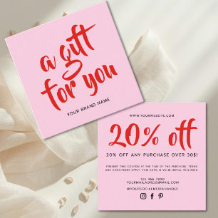 Moderne roze rode script couponkortingkaart kortingskaartje