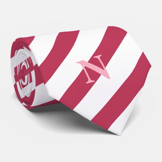 Moderne roze rode strepen Lichtroze monogram Stropdas (Opgerold)