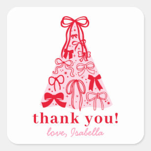 Moderne Roze Rode Strik Bedankt Vierkante Sticker