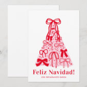 Moderne Roze Rode Strik Feliz Navidad Kerstkaart (Voorkant / Achterkant)