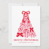 Moderne Roze Rode Strik Kerstmis Plat Kerstkaart (Voorkant)