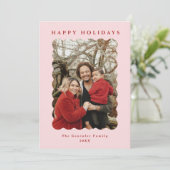 Moderne Roze & Rode Wavy Foto Feestdagenkaart (Staand voorkant)