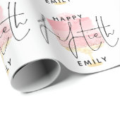 Moderne roze rokerpatroon naam Happy 50th Birthday Cadeaupapier (Rol Hoek)