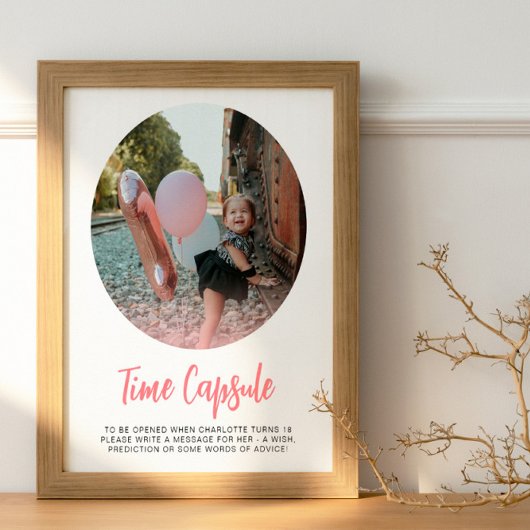 Moderne Roze Ronde Foto Tijd Capsule Poster