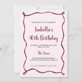 Moderne Roze Rood 40e Verjaardag Hand getrokken Ra Kaart (Voorkant)