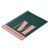 Moderne Roze Rood, Donkergroene Monogram aangepast Notitieboek (Linkerzijde)