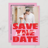 Moderne Roze Rood Foto Speels Krachtig Modern Save The Date (Voorkant / Achterkant)
