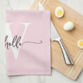 Moderne Roze Rood Gepersonaliseerde Monogram Naam  Theedoek (Quarter Fold)