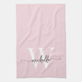 Moderne Roze Rood Gepersonaliseerde Monogram Naam  Theedoek (Verticaal)