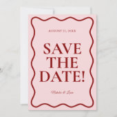 Moderne Roze Rood Helder Funky Krachtig Retro Trou Save The Date (Voorkant)
