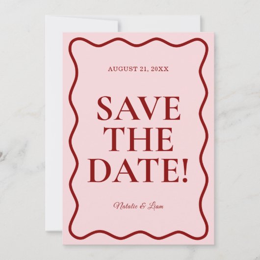 Moderne Roze Rood Helder Funky Krachtig Retro Trou Save The Date (Voorkant)
