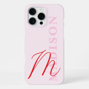 Moderne Roze Rood Minimalistische Initiële Monogra iPhone 16 Pro Max Hoesje