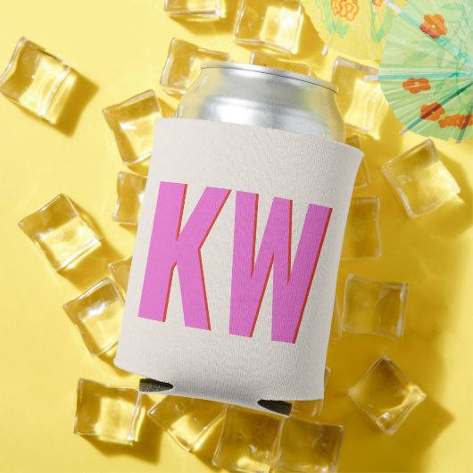 Moderne Roze Rood Schaduw Monogram Gepersonaliseer Blikjeskoeler (Insitu Zomer)