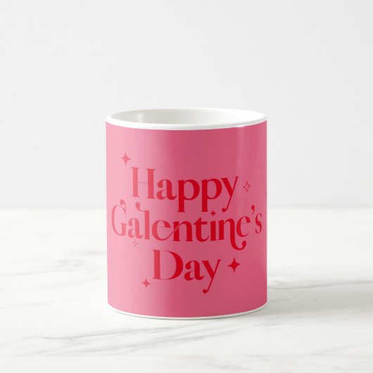 Moderne Roze Rood Sparkle Happy Galentines Dag Koffiemok (Center)