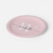 Moderne Roze Roos Aangepaste Monogram Naam Script Papieren Bordje (Gekanteld)