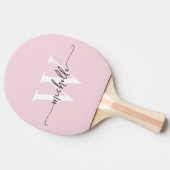 Moderne Roze Roos Aangepaste Monogram Naam Script Tafeltennisbatje (Zijkant)