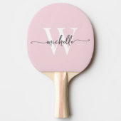 Moderne Roze Roos Aangepaste Monogram Naam Script Tafeltennisbatje (Voorkant)