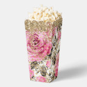 Moderne roze roos bloemenchique gouden glitter bedankdoosjes (Popped)