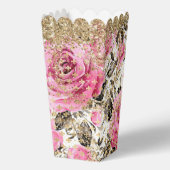 Moderne roze roos bloemenchique gouden glitter bedankdoosjes (Voorkant)
