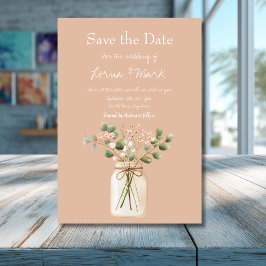 Moderne roze roos.; Bloemenpot Save The Date Kaart